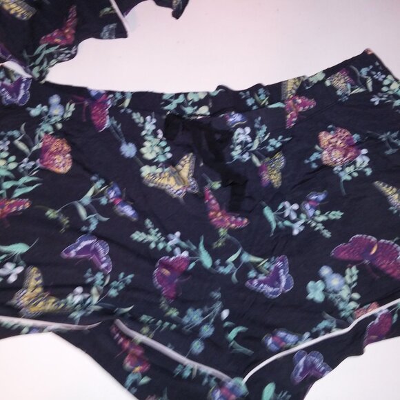 Victoria Secret Pajama Set Top & Bottom XXL 2X Modal Navy Blue Butterfly Garden - Picture 8 of 12